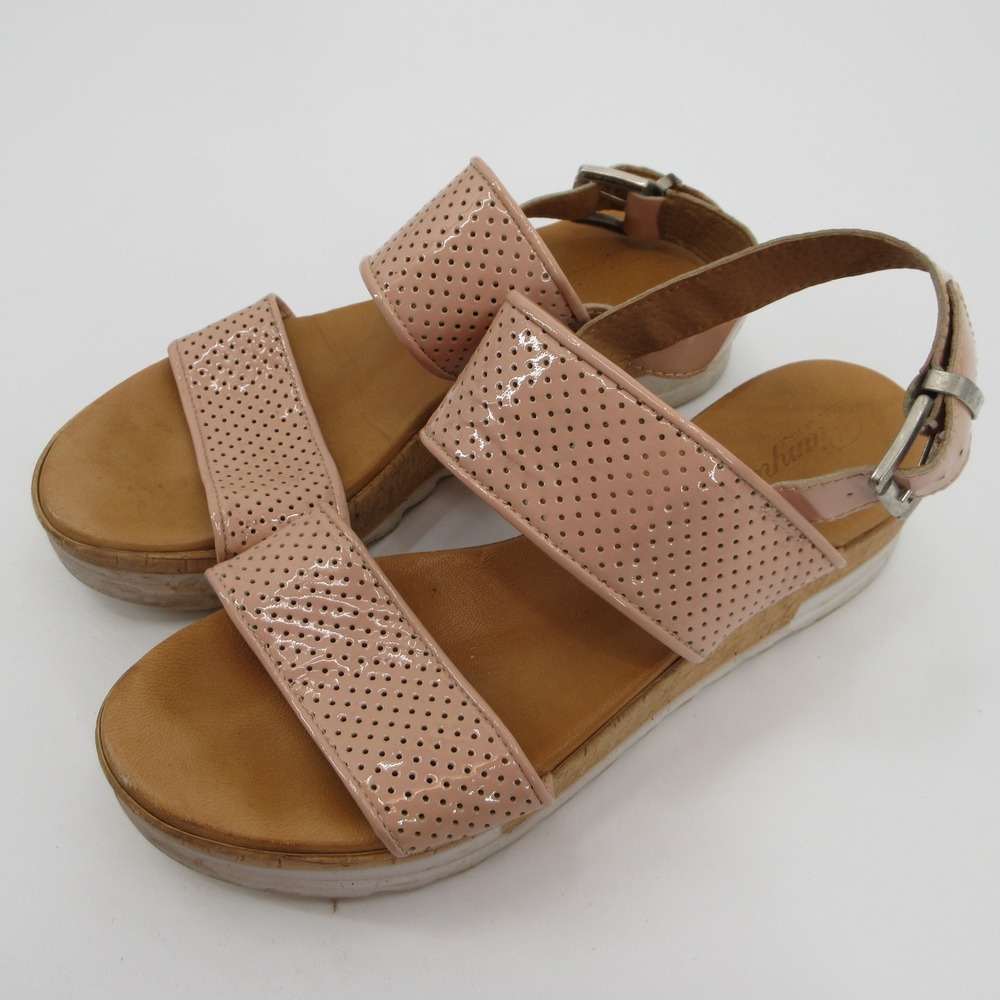 Piampiani Pink Perforated Patent Leather Platform Slingback Sandals Italy